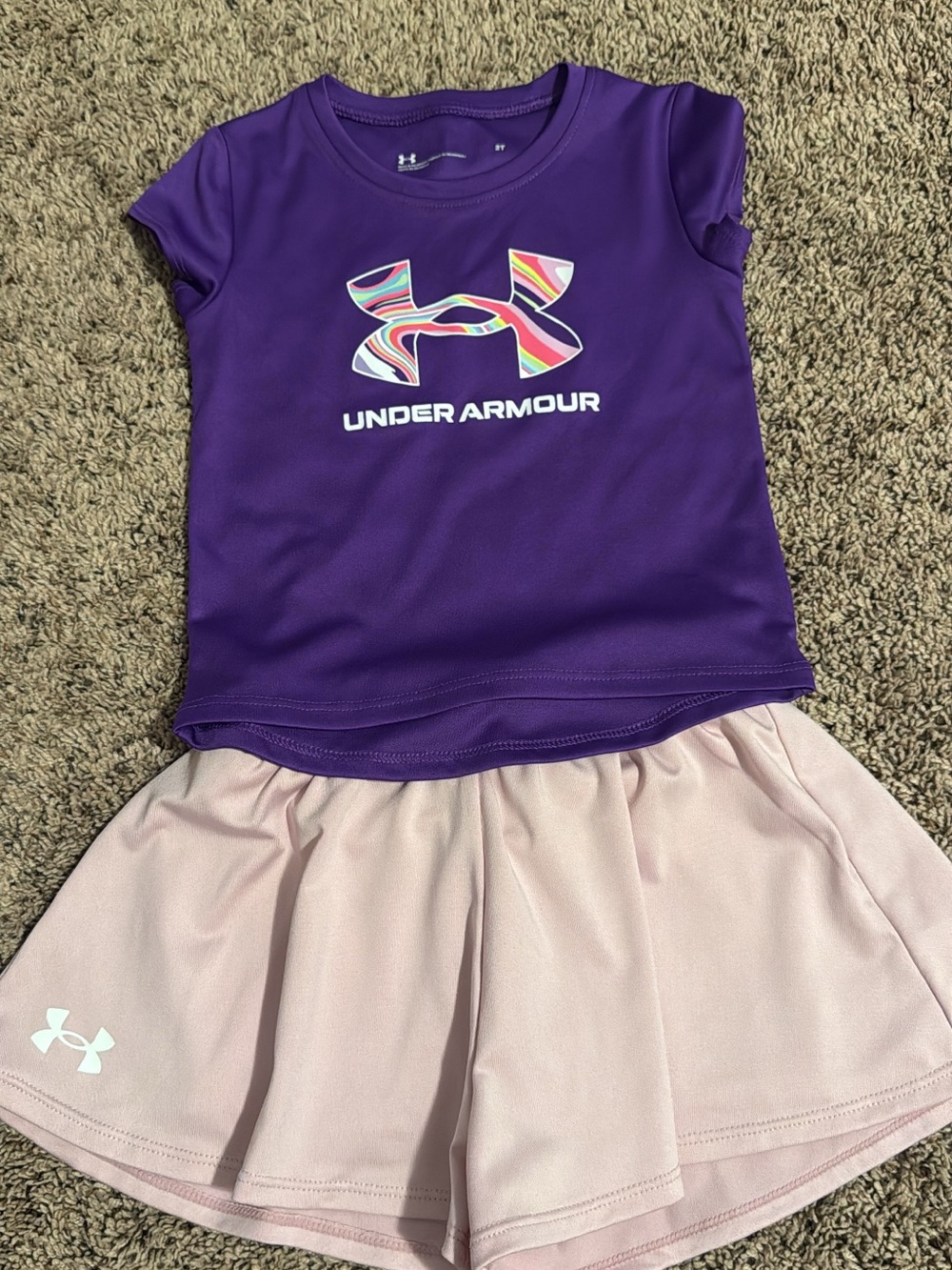 Under Armour Purple Tee with Multicolor Logo and Skort Set